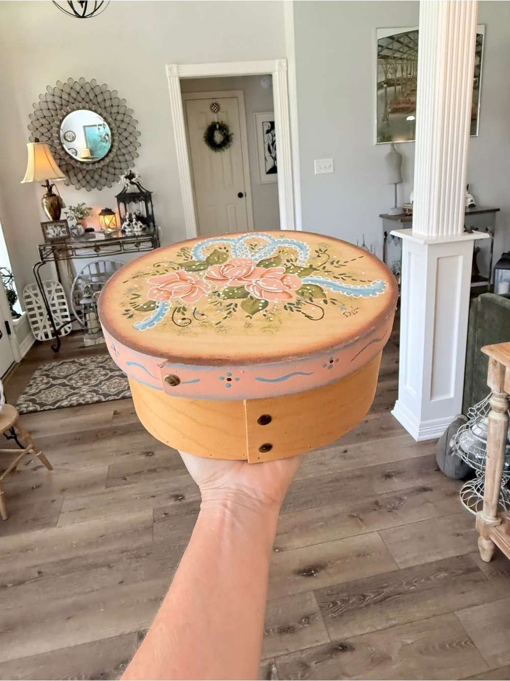 Vintage Hand‑Painted Floral Wooden Box • Signed • Cottagecore Decor